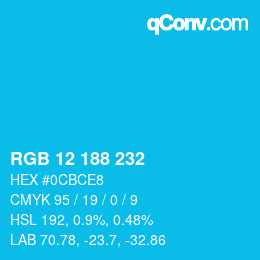 Color code: RGB 12 188 232 | qconv.com