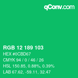 颜色代码: RGB 12 189 103 | qconv.com