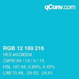カラーコード: RGB 12 189 216 | qconv.com