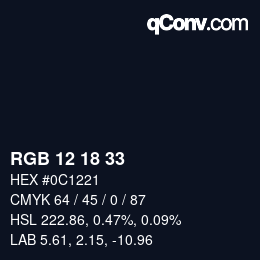 Color code: RGB 12 18 33 | qconv.com