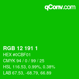 Color code: RGB 12 191 1 | qconv.com