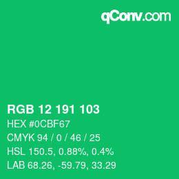 カラーコード: RGB 12 191 103 | qconv.com
