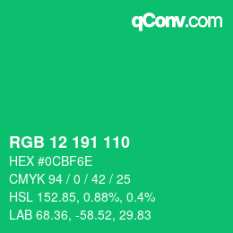 カラーコード: RGB 12 191 110 | qconv.com