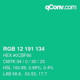 カラーコード: RGB 12 191 134 | qconv.com