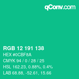 Color code: RGB 12 191 138 | qconv.com