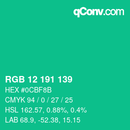 Color code: RGB 12 191 139 | qconv.com