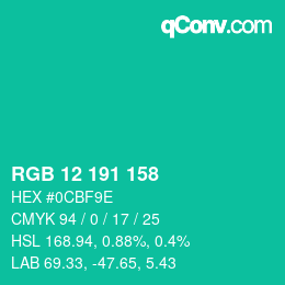 Color code: RGB 12 191 158 | qconv.com