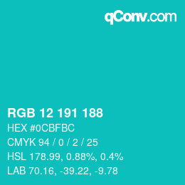 Color code: RGB 12 191 188 | qconv.com