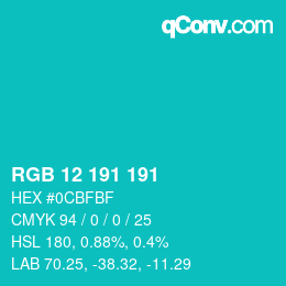 Color code: RGB 12 191 191 | qconv.com