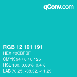 Color code: RGB 12 191 191 | qconv.com