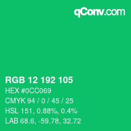 颜色代码: RGB 12 192 105 | qconv.com