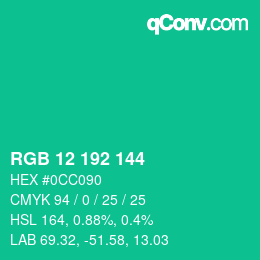 颜色代码: RGB 12 192 144 | qconv.com