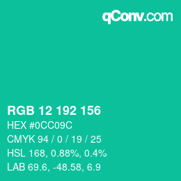 颜色代码: RGB 12 192 156 | qconv.com