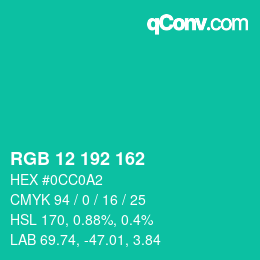 Color code: RGB 12 192 162 | qconv.com