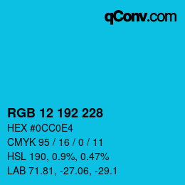 カラーコード: RGB 12 192 228 | qconv.com