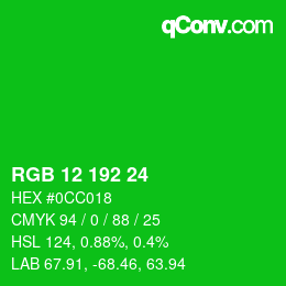 颜色代码: RGB 12 192 24 | qconv.com