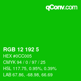 カラーコード: RGB 12 192 5 | qconv.com