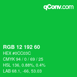 颜色代码: RGB 12 192 60 | qconv.com