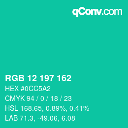 Color code: RGB 12 197 162 | qconv.com