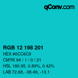 カラーコード: RGB 12 198 201 | qconv.com