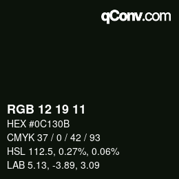 Color code: RGB 12 19 11 | qconv.com