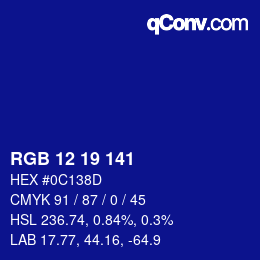 Color code: RGB 12 19 141 | qconv.com