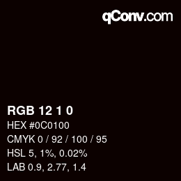 カラーコード: RGB 12 1 0 | qconv.com