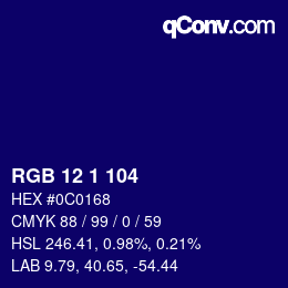 Color code: RGB 12 1 104 | qconv.com