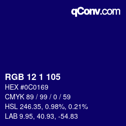 Farbcode: RGB 12 1 105 | qconv.com