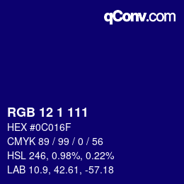 Color code: RGB 12 1 111 | qconv.com