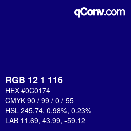 Color code: RGB 12 1 116 | qconv.com