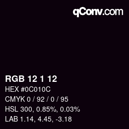 Color code: RGB 12 1 12 | qconv.com