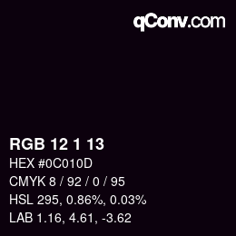 カラーコード: RGB 12 1 13 | qconv.com