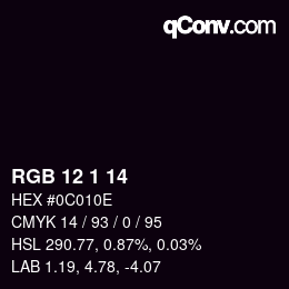カラーコード: RGB 12 1 14 | qconv.com
