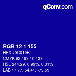 Color code: RGB 12 1 155 | qconv.com