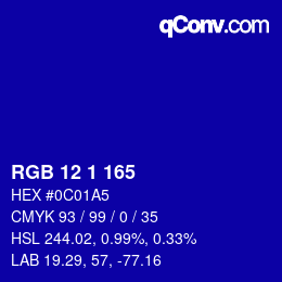 Color code: RGB 12 1 165 | qconv.com