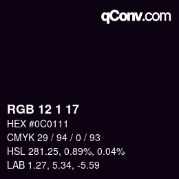 Color code: RGB 12 1 17 | qconv.com