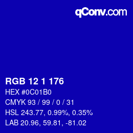 Color code: RGB 12 1 176 | qconv.com