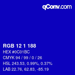 Color code: RGB 12 1 188 | qconv.com