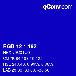 Color code: RGB 12 1 192 | qconv.com