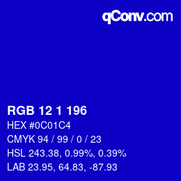 Color code: RGB 12 1 196 | qconv.com