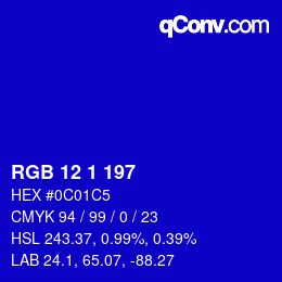 Farbcode: RGB 12 1 197 | qconv.com