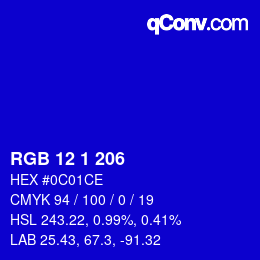 カラーコード: RGB 12 1 206 | qconv.com
