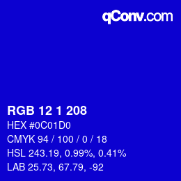 Color code: RGB 12 1 208 | qconv.com