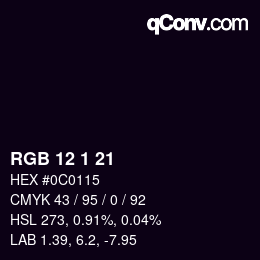 カラーコード: RGB 12 1 21 | qconv.com