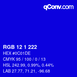 カラーコード: RGB 12 1 222 | qconv.com