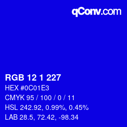 カラーコード: RGB 12 1 227 | qconv.com