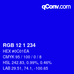 Color code: RGB 12 1 234 | qconv.com