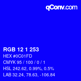 カラーコード: RGB 12 1 253 | qconv.com
