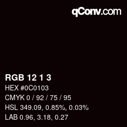 カラーコード: RGB 12 1 3 | qconv.com